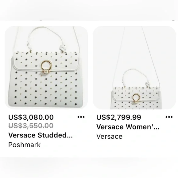 •••SOLD•••Retailed $3550 Versace Calfskin Studded DV Satchel White Bag - Picture 6 of 17
